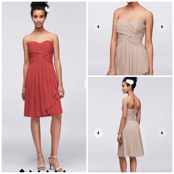 DAVID'S BRIDAL Royal Blue Short Crinkle Chiffon Dress with Front Cascade 10 - Picture 13 of 14